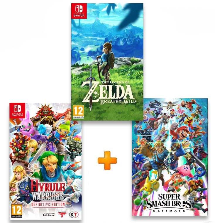 ИгроПак для Nintendo Switch: Hyrule Warriors: Definitive Edition + Super Smash Bros. Ultimate + The Legend of Zelda: Breath of the Wild