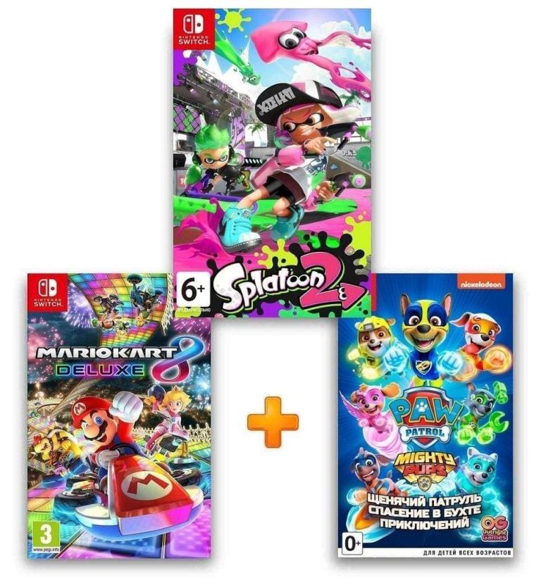 ИгроПак для Nintendo Switch: Splatoon 2 + Mario Kart 8 Deluxe + Щенячий патруль Мега-щенки спасают Бухту Приключений PAW Patrol