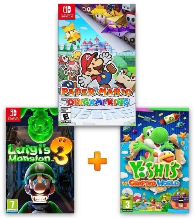ИгроПак для Nintendo Switch: Yoshi’s Crafted World + Paper Mario: The Origami King + Luigi’s Mansion 3