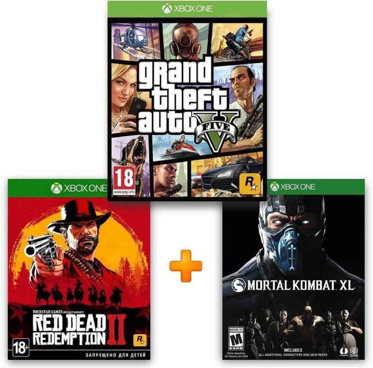 ИгроПак для XBOX One: Mortal Kombat XL + Grand Theft Auto V (GTA 5) + Red Dead Redemption 2 (RDR 2)