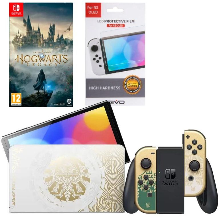Игровая приставка Nintendo Switch OLED 64 GB Zelda: Tears of the Kingdom Edition (JP) + Игра Hogwarts Legacy + Защитная плёнка OIVO