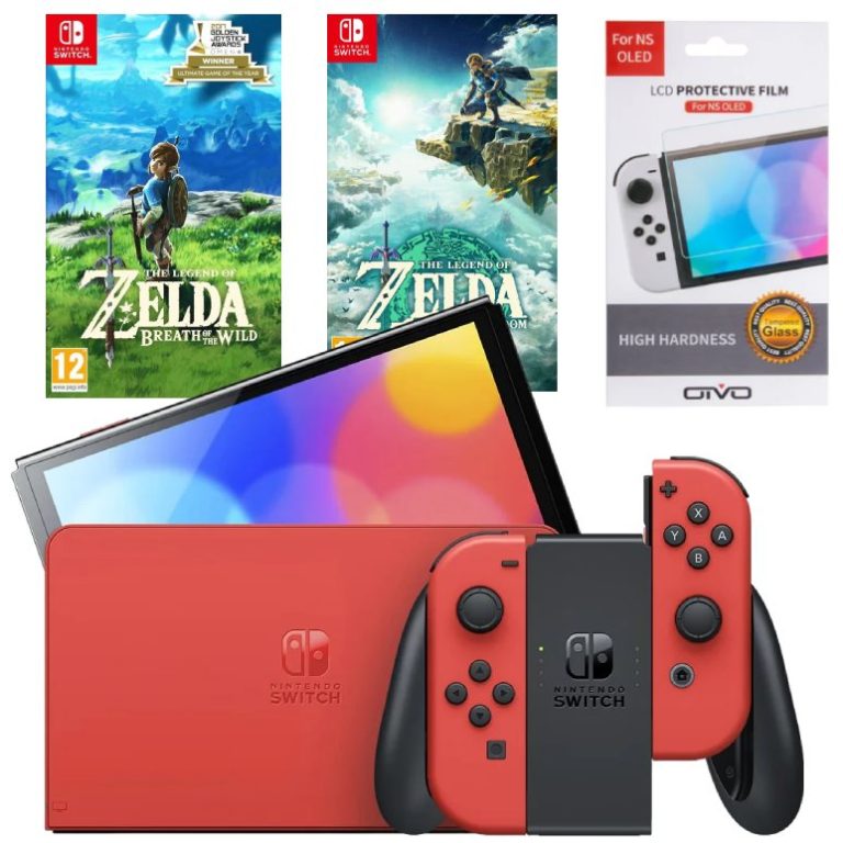 Игровая приставка Nintendo Switch OLED 64GB (Mario Red Edition) (AZ) + Игра Legend of Zelda: Tears of the Kingdom + Игра The Legend of Zelda: Breath of the Wild + Защитная плёнка OIVO