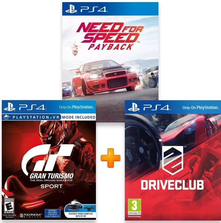 ИгроПак для PS4: Gran Turismo Sport + DriveClub + Need for Speed Payback