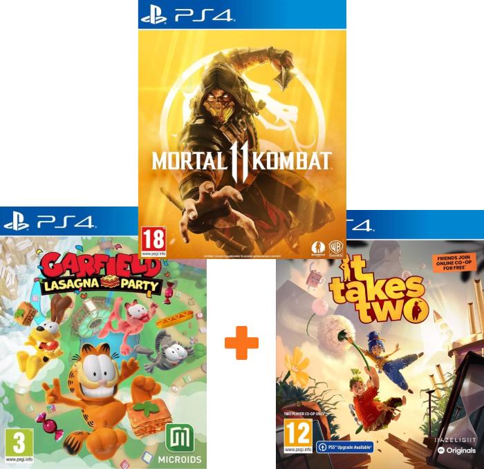ИгроПак для PS4: It Takes Two + Mortal Kombat 11 + Garfield Lasagna Party