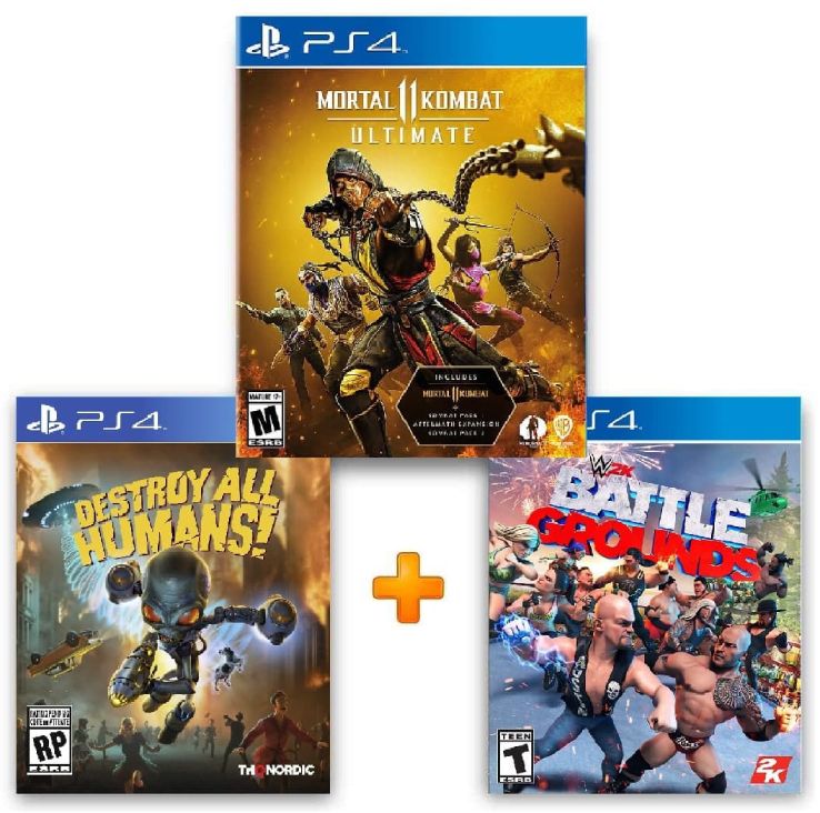 ИгроПак для PS4: Mortal Kombat 11 Ultimate + WWE 2K Battlegrounds + Destroy All Humans!