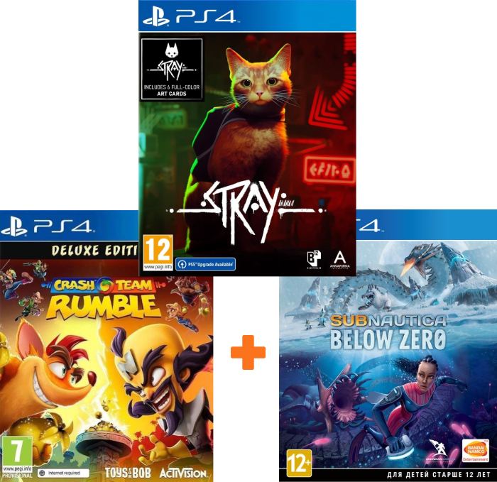 ИгроПак для PS4: Stray + Subnautica: Below Zero + Crash Team Rumble Deluxe Edition