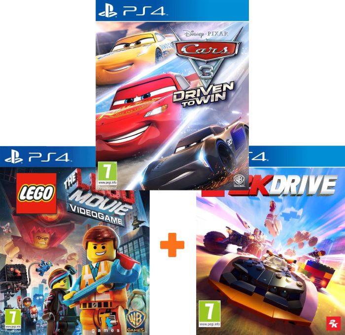 ИгроПак для PS4: Тачки 3: Навстречу победе + LEGO Movie Videogame + LEGO 2K Drive