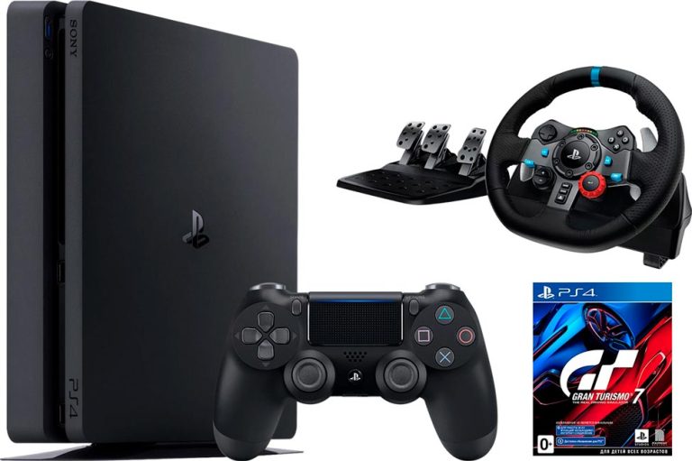 Sony PlayStation 4 Slim (500GB) (CUH-2200A)(AZ) + руль Logitech G29 Driving Force и педали + игра Gran Turismo 7