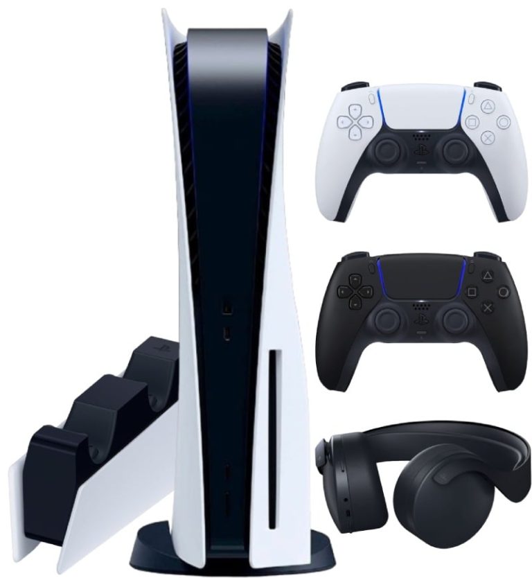 Sony PlayStation 5 (CFI-1200A, JP)  + 2-й геймпад (чёрная полночь) + гарнитура + зарядная станция